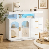 HOMCOM High Gloss Sideboard with LED Lights, Built-in Power Outlets, 3 Drawers, Shelves and 2 Acrylic Doors, White(m-2)
