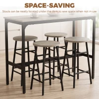 HOMCOM 5 Piece Bar Table Set with 4 Stools, Industrial Bar Table and Stool Set, Dining Table and Chair Set, Grey(m-5)