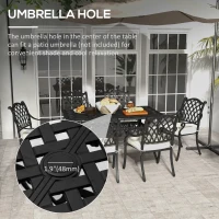 Outsunny 7 Pieces Aluminium Patio Dining Set with Umbrella Hole Black(m-5)
