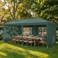 Outsunny Tonnelle de jardin, tente de réception avec Fenêtres et parois latérales amovibles, pour fêtes et mariages, 6 x 3 m Vert(m-10)