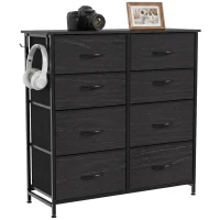 HOMCOM Chest of Drawers, Dresser with 8 Fabric Drawers, Tall Storage Unit with 4 Pockets and 2 Hooks Steel Frame, Black(m-15)