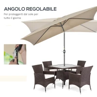 Outsunny Ombrellone Rettangolare 2x3 m Pieghevole e Regolabile con Manovella, in Alluminio e Poliestere, Cachi(m-4)