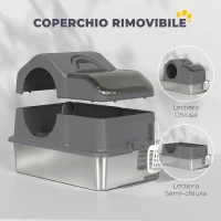 PawHut Lettiera Gatto Chiusa XL in Acciaio Inox con Coperchio, Paletta, Tappetino di Raccolta, Grigio Scuro(m-4)
