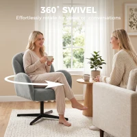 HOMCOM Swivel Accent Chair, Shell-Shaped Armchair with Spring Cushion, Metal Base, Grey(m-5)