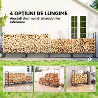 Outsunny Suport pentru Lemne 1 m³, Reglabil, cu Husă Impermeabilă din PE, Metal, 360 x 36 x 99 cm, Negru și Verde Închis(m-7)