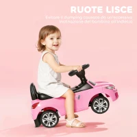 HOMCOM Macchinina per Bambini Cavalcabile con Volante, Fari e Musiche Integrate, Macchina per Bambini in PP e Metallo, 63.5x28x36 cm, Rosa(m-5)