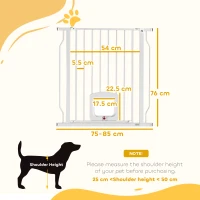 PawHut Adjustable Pet Gate with Cat Door, Pressure Fit Barrier for Doorway and Hallway, 75-85 cm, White(m-3)