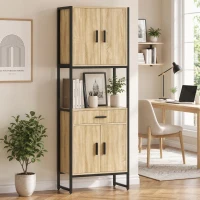 HOMCOM Armário Alto de Cozinha Armário de Cozinha 4 Portas com Fecho Suave Gaveta Bancada 60x30x170 cm Madeira Natural(m-4)