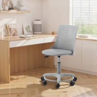 HOMCOM Cadeira de Escritório sem Braços Cadeira de Secretária Giratória em Malha com Encosto Vazado Ajustável 43x42x74-86 cm Cinza(m-8)