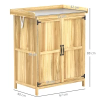 Outsunny Armoire de jardin en bois abri de jardin avec 2 portes, toit à charnières et étagère, 74 x 43 x 88 cm, bois naturel(m-3)