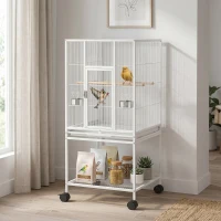 PawHut Bird Cage Detachable with Rolling Stand Parrot Cage with Storage Shelf White(m-2)