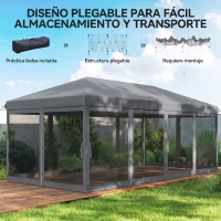 Outsunny Carpa Plegable Pop-Up Gazebo 6x3 m con 6 Paredes Laterales de Malla Anti-UV y Bolsa de Transporte Gris(m-5)