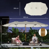 Outsunny Sombrilla Doble de Jardín 4,6x2,6 m con 48 Luces LED Base Incluida Manivela Sacos de Arena Anti-UV Crema(m-3)