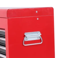 HOMCOM Tool Chest, Metal Tool Cabinet on Wheels with 6 Drawers, Pegboard, Top Chest and Roller Cabinet Combo, 61.6 x 33 x 108cm, Red and Black(m-9)