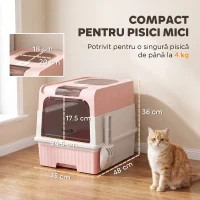 PawHut Litieră pentru Pisici cu Capac, Tavă Detașabilă, Anti Miros, 48x35x36 cm, Roz(m-3)