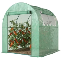 Outsunny 1.8 x 1.8 x 2 m Walk-In Polytunnel Greenhouse - Includes Roll-Up Window and Door, Steel Frame for Garden, Green(m-11)