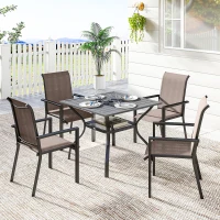 Outsunny 5 Pieces Outdoor Dining Set for 4, Garden Table and Stackable Chairs with Breathable Mesh Seat, Grey and Khaki(m-10)