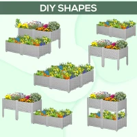 Outsunny Set of 4 26L Garden Raised Bed Elevated Patio Flower Plant Planter Box PP Vegetables Planting Container, Grey(m-6)