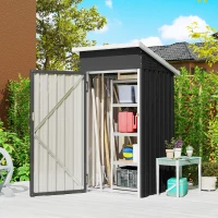 Outsunny Magazie de Grădină 0,74m² din Oțel Galvanizat cu Guri de Aerisire, Magazie cu Ușă Blocabilă, Acoperiș Înclinat, Mănuși, Depozitare Unelte, 107,5x91x185 cm, Gri Închis(m-10)
