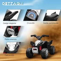 AIYAPLAY Quad Elettrico per Bambini 18-36 Mesi con Luci LED, Clacson e Pedali, 65.5x38.5x43.5 cm, Nero(m-7)