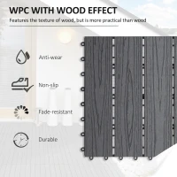 Outsunny WPC Interlocking Decking Tiles, Pack of 11 Interlocking Patio Paving Slabs, 30 x 30 x 2.2 cm, Grey(m-4)
