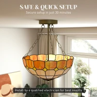 HOMCOM Tiffany Style Ceiling Light, Vintage Chandelier with 3 E27 Sockets, Semi Flush Mount for Living Room, Bulbs Not Included(m-6)