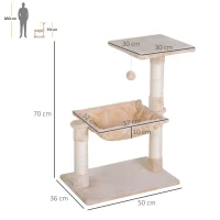 PawHut Torre per Gatti max 3.6kg con Amaca e Pallina Appesa, in Legno e Peluche, 50x36x70 cm, Beige(m-3)