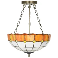 HOMCOM Tiffany Style Ceiling Light, Vintage Chandelier with 3 E27 Sockets, Semi Flush Mount for Living Room, Bulbs Not Included(m-11)