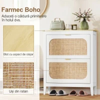 HOMCOM Pantofar Slim Stil Boho cu 2 Sertare Rabatabile pentru 14 Perechi de Pantofi, 80x24x95,5 cm, Alb(m-4)