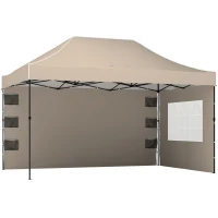 Outsunny Gazebo Pop Up Pieghevole con Pareti Laterali e Finestre, 2.9x4.3 m, in Metallo e Tessuto Oxford, Marrone Sabbia(m-1)