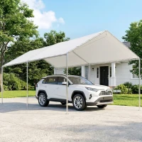 Outsunny 3 x 6m Heavy Duty Carport Garage Car Shelter Galvanized Steel Outdoor Open Canopy Tent Water UV Resistant Waterproof, White(m-2)