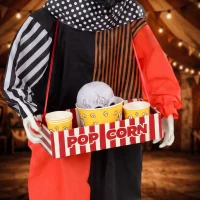 HOMCOM Geanimeerde Halloween-popcornclown met opspringend hoofd, griezelgeluid, kermismuziek en lichtgevende ogen(m-13)