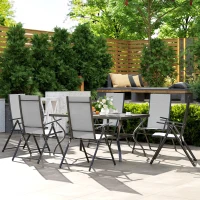 Outsunny Set de Grădină 7 Piese cu Masă de Luat Masa cu Orificiu pentru Umbrelă și 6 Scaune Pliabile, Gri(m-10)