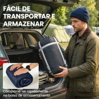 Outsunny Saco-Cama Duplo para Adultos Tamanho Queen para 2 Pessoas com 2 Almofadas e Saco de Transporte Azul Escuro(m-8)