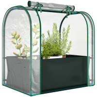 Outsunny Mini Sera de Grădină cu Sac de Plantare, Sera pentru Grădină cu Ușă Rulantă, Structură din Oțel, Acoperire din Plastic, pentru Legume, Flori, Plante, Verde Închis(m-11)