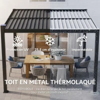 Outsunny Pergola bioclimatique 3x3m avec lumières LED solaires, pergola à lames orientables, gouttières, noir(m-6)