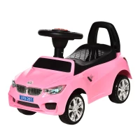 HOMCOM Macchinina per Bambini Cavalcabile con Volante, Fari e Musiche Integrate, Macchina per Bambini in PP e Metallo, 63.5x28x36 cm, Rosa(m-11)