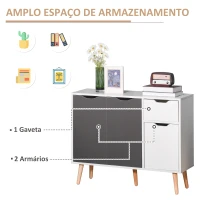 HOMCOM Aparador Móvel Auxiliar de Armazenamento com 2 Armários de Porta Gaveta Pés de Madeira 90x30x72 cm Cinza e Branco(m-5)