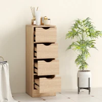 HOMCOM Mobile Bagno Salvaspazio con 4 Cassetti e Maniglie Intagliate Stile Nordico, 29x29x83 cm, Legno Naturale(m-7)