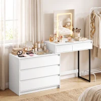 HOMCOM Vanity Makeup Desk LED Mirror Dressing Table Large Storage 5 Drawers White(m-8)