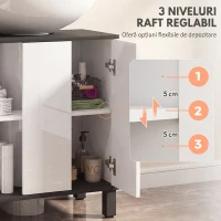 HOMCOM Dulap Sub Lavoar pentru Baie cu 2 Uși și Raft Reglabil, Alb(m-5)