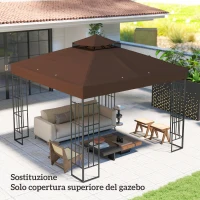 Outsunny Copertura per Gazebo da Giardino 3x3m UPF30+ a 2 Livelli in Poliestere color Caffè(m-8)