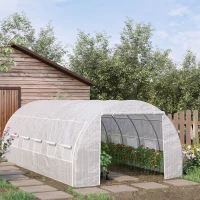 Outsunny 6 x 3 x 2 m Polytunnel Greenhouse - Walk-in Grow House Tent with Steel Frame, Reinforced Cover, Roll-up Side Walls, Zipped Door, and 12 Mesh Windows for Garden, White(m-2)