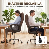 Vinsetto Scaun de Birou Ergonomic Inclinabil și Rotativ în Țesătură cu Aspect de In cu Tetieră, Maro(m-6)