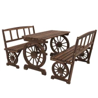 Outsunny Set da Giardino 3 Pezzi in Legno di Pino con 1 Tavolo da Esterno 115x55x71 cm e 2 Panchine 115x51x80 cm(m-1)