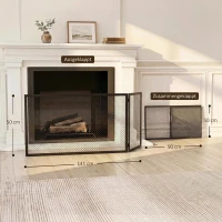 HOMCOM Haardscherm, opvouwbaar metalen vonkenscherm voor woonkamer en slaapkamer, 141 x 50 cm, zwart(m-3)