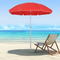 Outsunny Parasol de plage parasol inclinable octogonal Ø 180 cm tissu polyester anti-UV hauteur réglable mât aluminium(m-10)