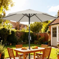 Outsunny Ombrellone da Giardino Inclinabile 2x2 m a 6 Stecche con Manovella, in Metallo e Poliestere Grigio Chiaro(m-10)