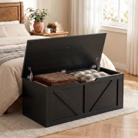 HOMCOM 127L Home Storage Box, with Safety Hinges - Black Wood-Effect(m-2)