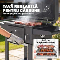 Outsunny Grătar de Exterior Negru cu Cărbune, Rafturi și Roți(m-5)